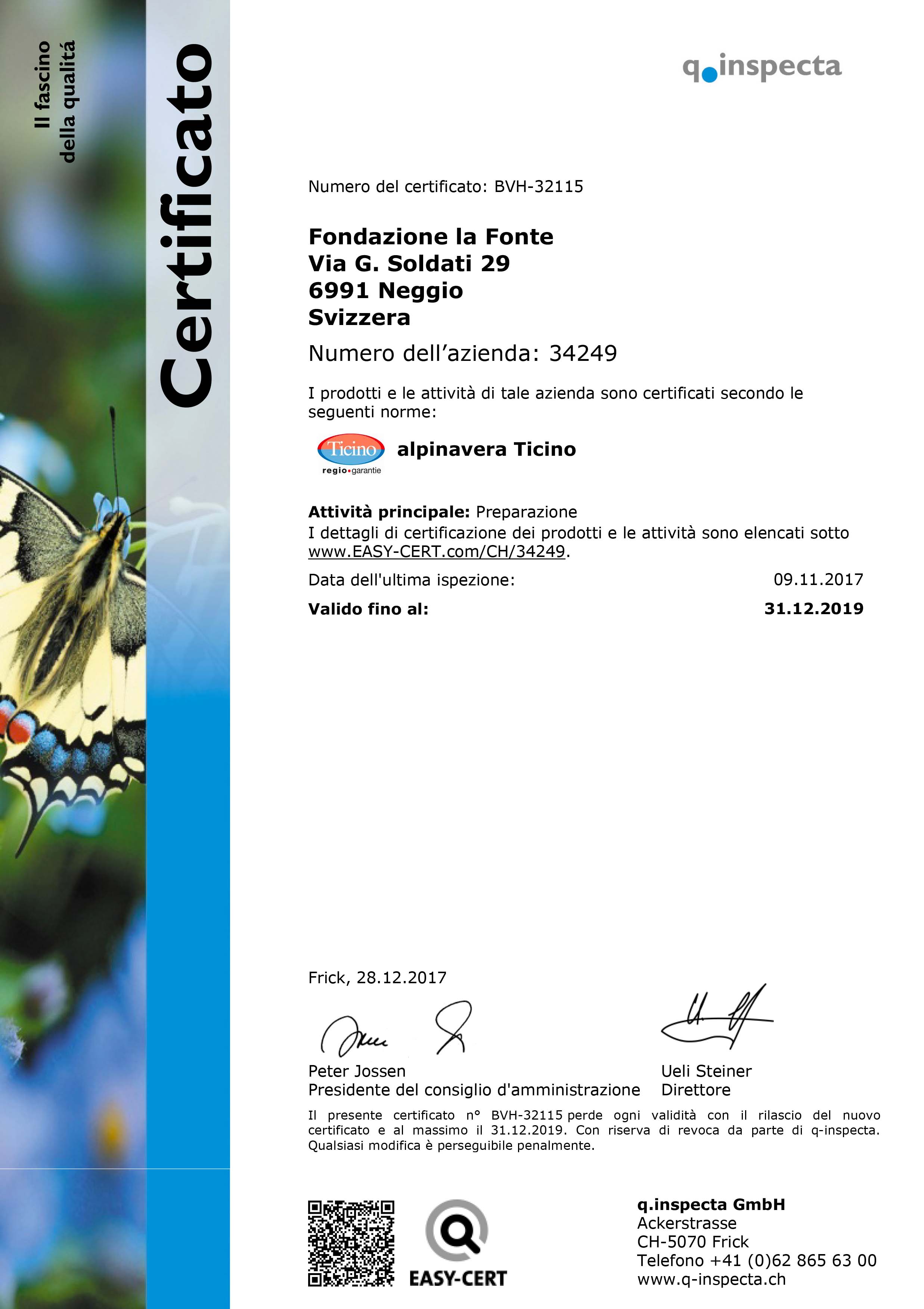 La Fonte ottiene la certificazione _Marchio Ticino_